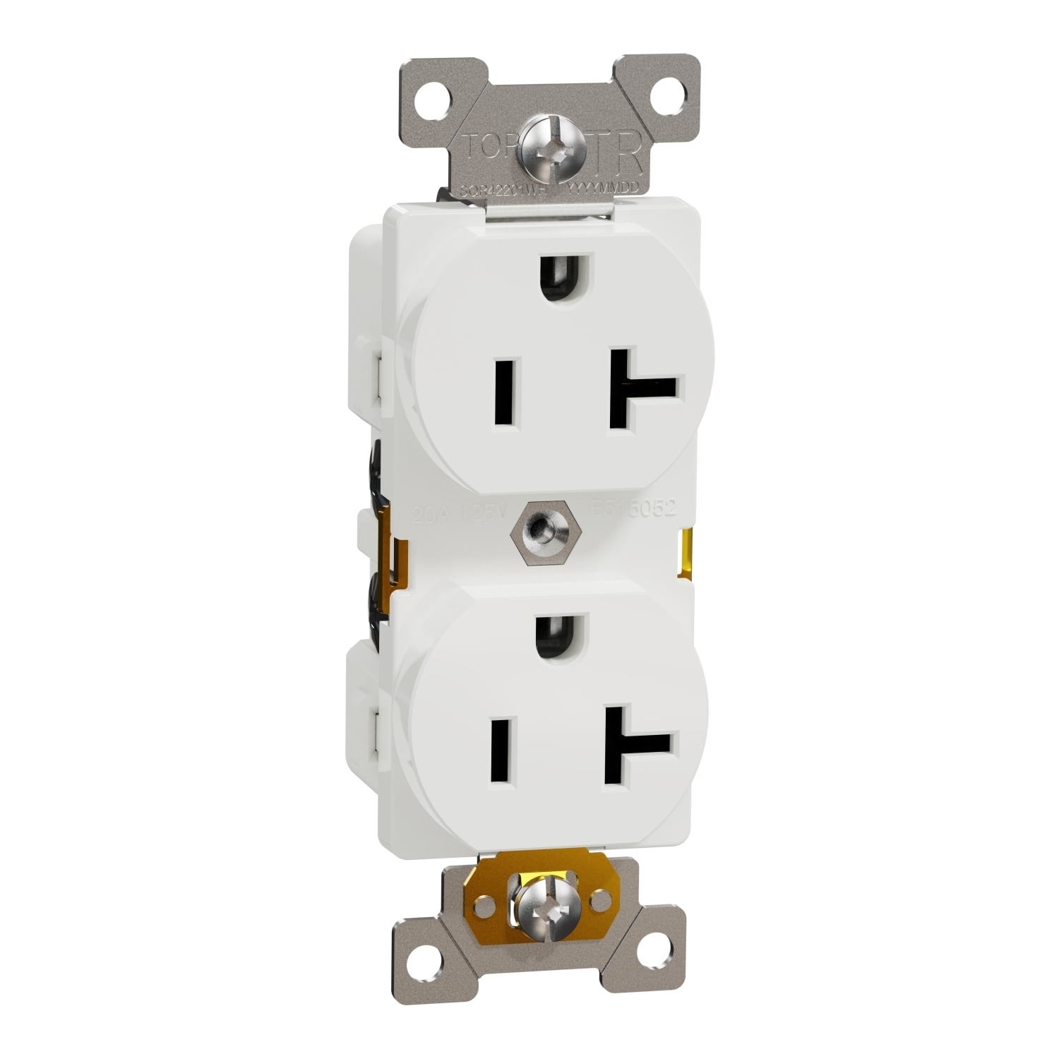 Socket-outlet, X Series, 20A, standard, duplex, tamper resistant, commercial, white, matte finish