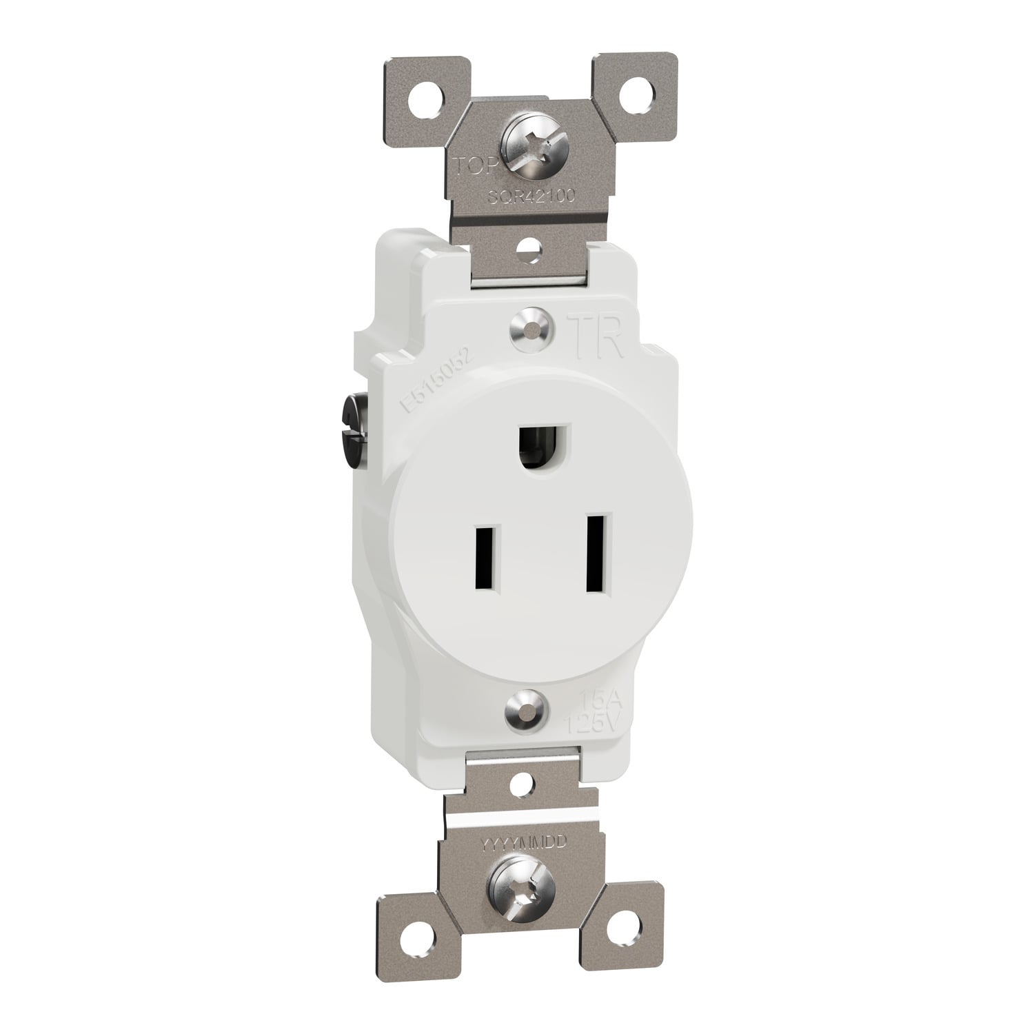 Socket-outlet, X Series, 15A, standard, single, tamper resistant, commercial, white, matte finish