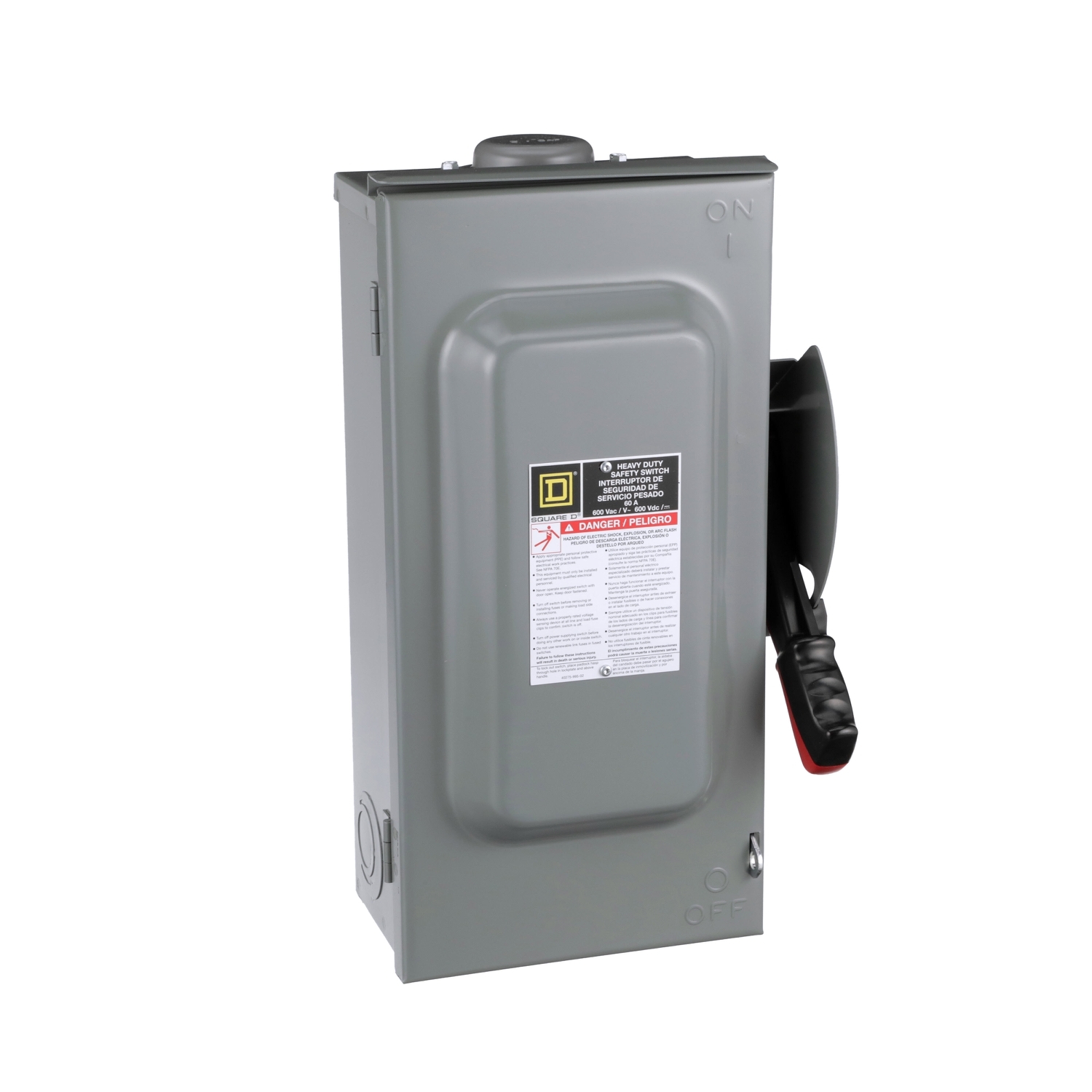 Safety switch, heavy duty, non fusible, 60A, 4 wires, 3 pole, 1 neutral, 60HP, 600V AC/DC, NEMA 3R, bolt-on hub
