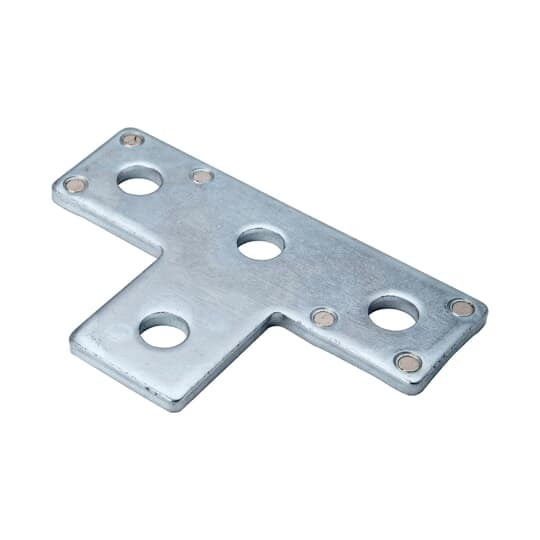 Plate, Tee, Height 3-1/2 Inches, Length 5-3/8 Inches, Width 1-5/8 Inches, Hole Diameter 9/16 Inches, Electro-Galvanized Steel with Magnets