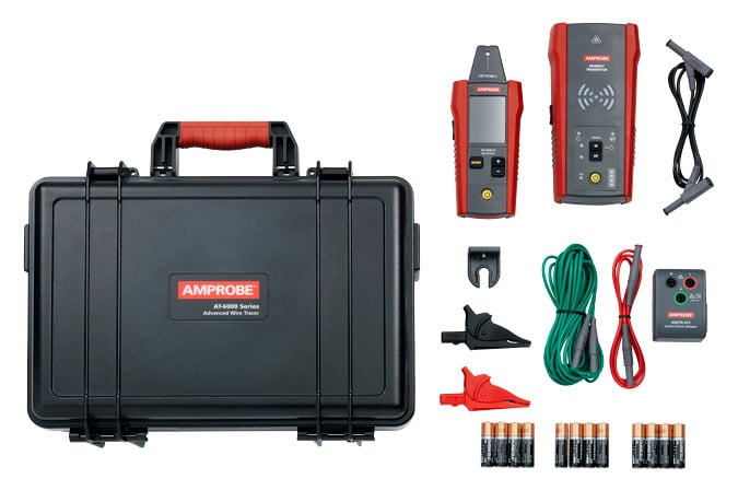 Amprobes newest wire tracer combines a Receiver and powerful Transmitter to locate energized and de-energized wires, breakers, and fuses without having to disconnect any equipment. The Receiver features four tracing modes optimized for a range of applications. Its fully automatic breaker tracing capability saves time and eliminates the confusion of multiple false positives by detecting the highest recorded signal in a breaker or fuse. The Transmitter utilizes two optimized frequencies that allows for a clean and reliable signal. Whether youre a novice user or an expert, the AT-6000 Amprobe Advanced Wire Tracer kit will help you get the job done fast.