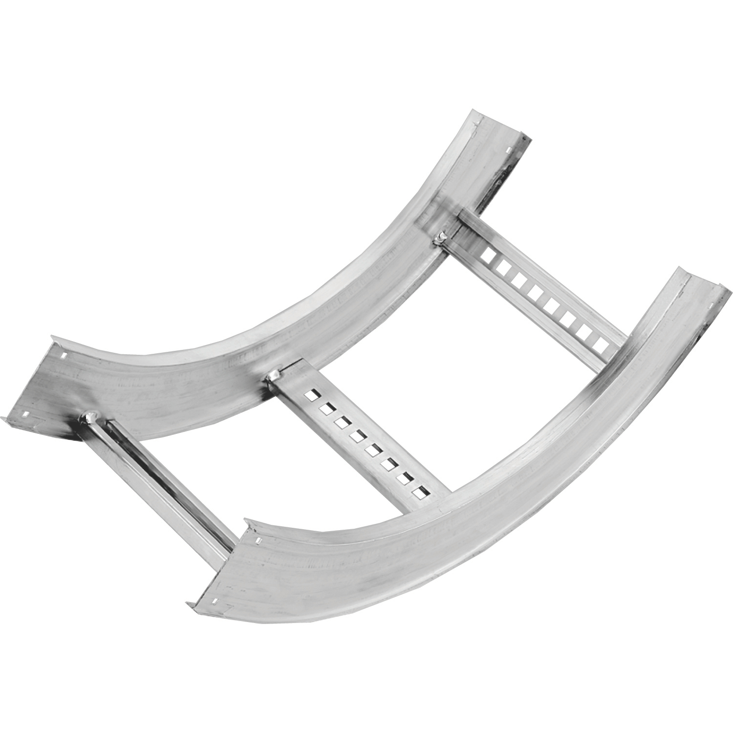 Aluminum H-style fitting 4 inches side rail height 12 inches width ladder vertical inside bend 90 degree 24 inches radius