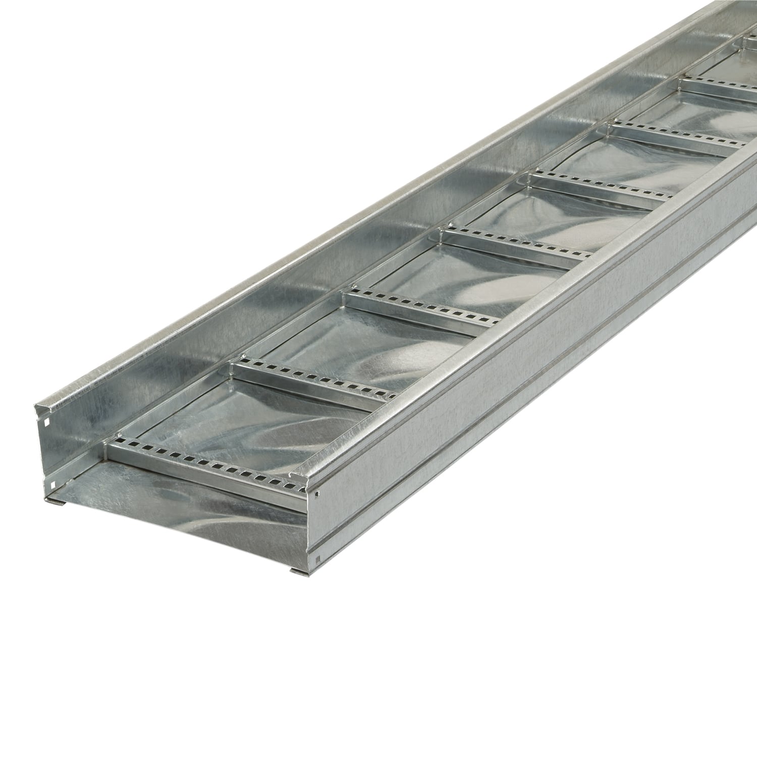 Series 3 steel hot-dipped galvanized after fabrication straight section 4 inches side rail height 12 inches width solid trough 144 inches length