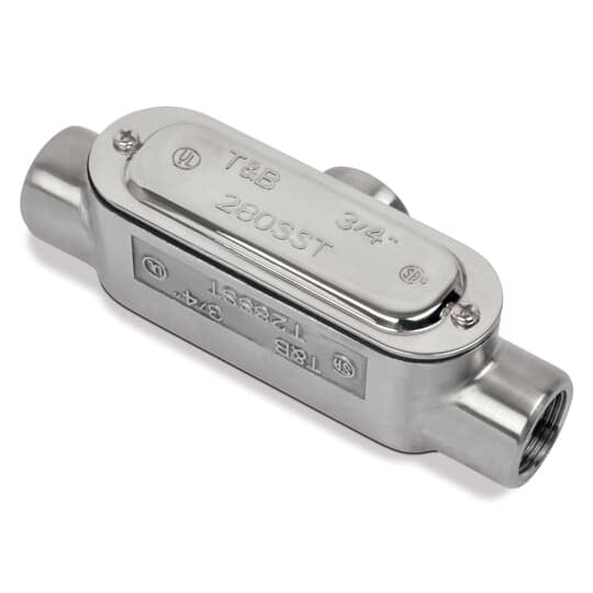 3/4 Inch 316 Stainless Steel Form 8 (T) Conduit Body, Gasket and Cover with Polished Finish