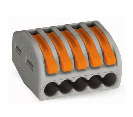 LEVER-NUTS® splicing connector; 5-conductor with operating levers; 28-12 AWG; gray housing; Box of 40 pieces
