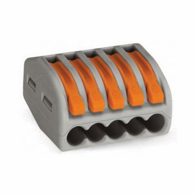 LEVER-NUTS® splicing connector; 5-conductor with operating levers; 28-12 AWG; gray housing; Jar of 150 pieces