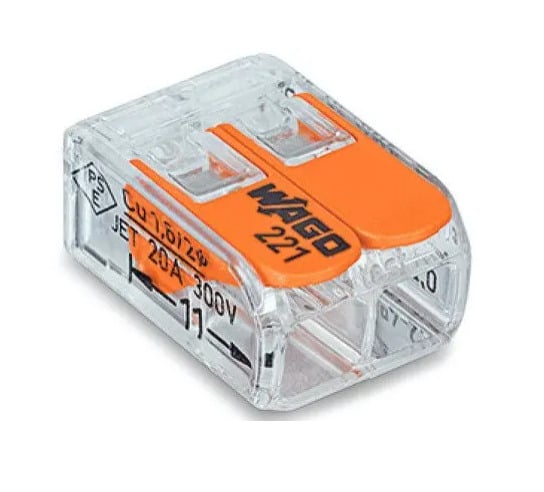 LEVER-NUTS® splicing connector; 2-conductor with operating levers; 24-12 AWG; transparent housing; Box of 100 pieces