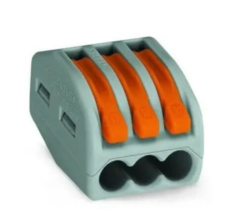 LEVER-NUTS® splicing connector; 3-conductor with operating levers; 24-12 AWG; transparent housing; Bag of 2,500 pieces