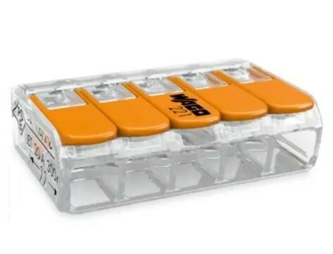 LEVER-NUTS® splicing connector; 5-conductor with operating levers; 24-12 AWG; transparent housing; Jar of 225 pieces