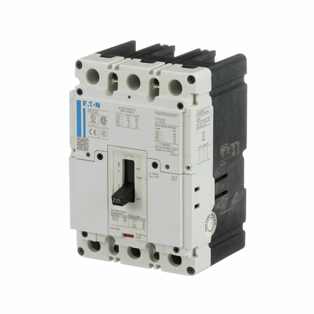 Eaton Power Defense molded case circuit breaker, Globally Rated, Frame 2, Three Pole, 45A, 25kA/480V, T-M (Fxd-Fxd) TU, Standard Terminals Line Only (PDG2X3T100)