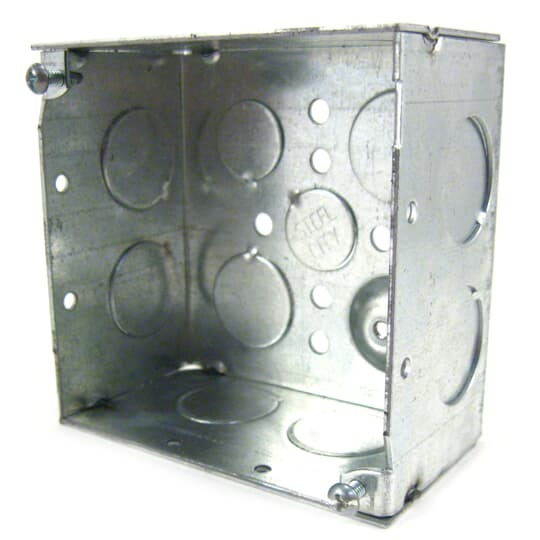 Square Box, 30.3 Cubic Inches, 4 Inch Square x 2-1/8 Inches Deep, 3/4 Inch Knockouts, Red, Pre-Galvanized Steel, Welded Construction, For use with Conduit
