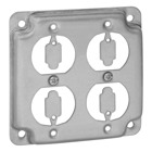 Square Box Surface Cover, 5 Cubic Inches, 4 Inch Square x 1/2 Inch Deep, Galvanized Steel, For use with Two Duplex Flush Receptacles