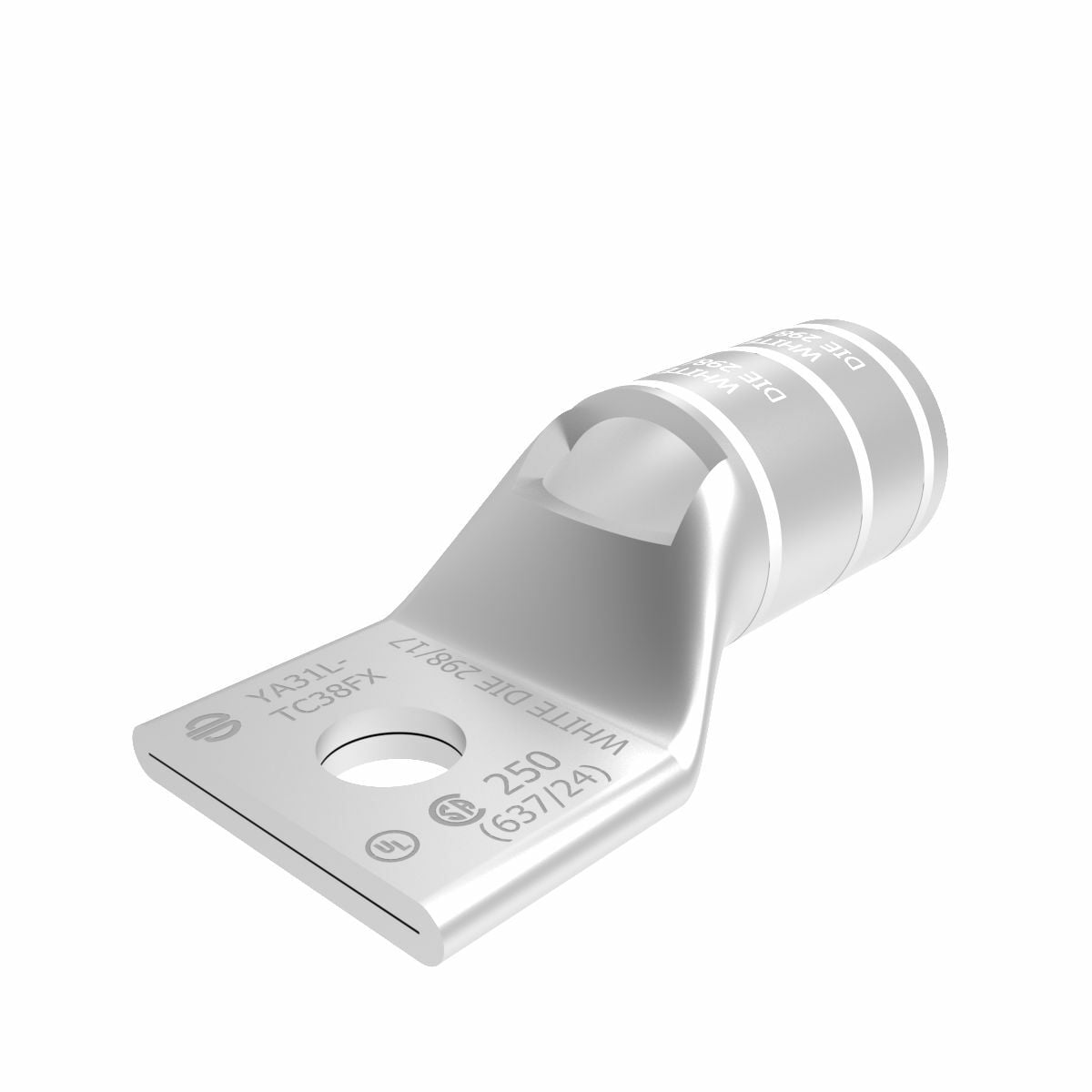 250 kcmil I, K, M, 262 DLO CU, One Hole, 3/8 Stud Size,  Standard Barrel, Inspection Window Internal Chamfer, Tin Plated, UL/CSA, 90?C, Up to 35kV, White Color Code, 17 or 298 Die Index.
