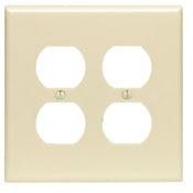 2-Gang Duplex Device Receptacle Wallplate, Midway Size, Ivory