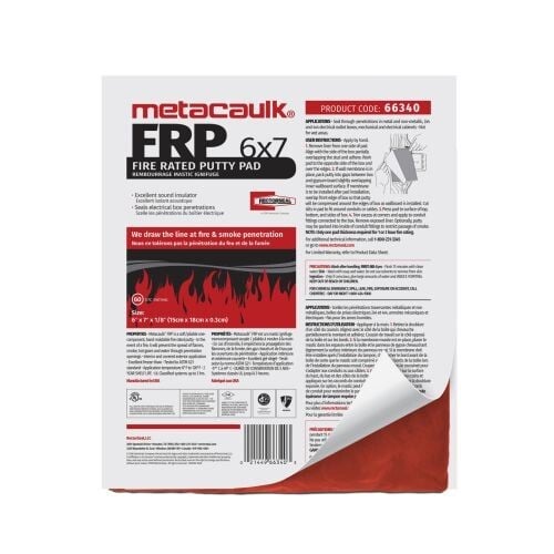 Metacaulk 6 x 7 x 1/8 Inch Fire Rated Putty Pad, Red