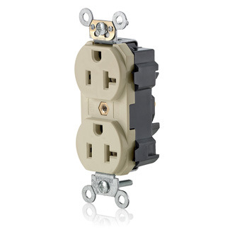 20-Amp, 125-Volt, Narrow Body Duplex Receptacle, Straight Blade, Fed Spec Commercial Grade, Lev-Lok, Self Grounding, Ivory