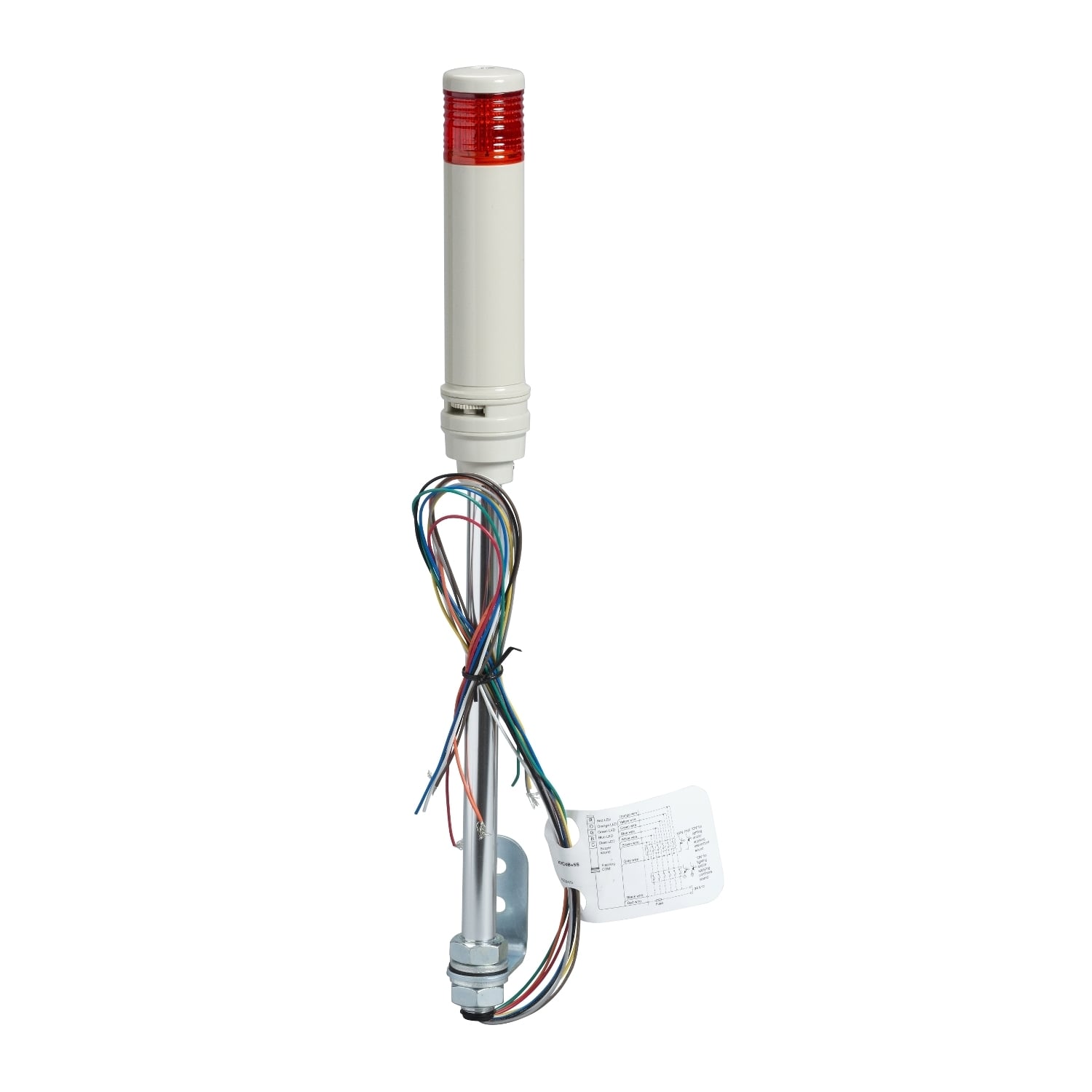 Complete pre wired monolithic tower light, Harmony XVC, plastic, red, 40mm, tube mounting, steady or flashing, buzzer, IP23, 24V AC DC
