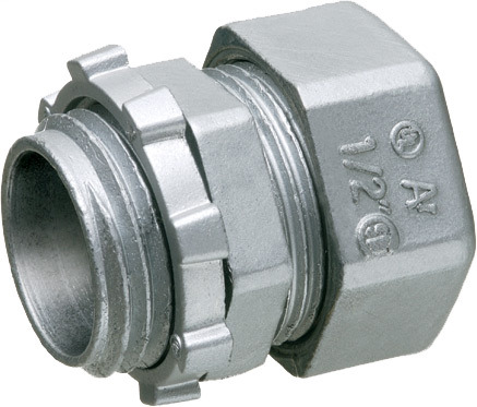 Zinc die-cast EMT compression connector. concrete tight and rain tight. Trade Size 1-1/2".