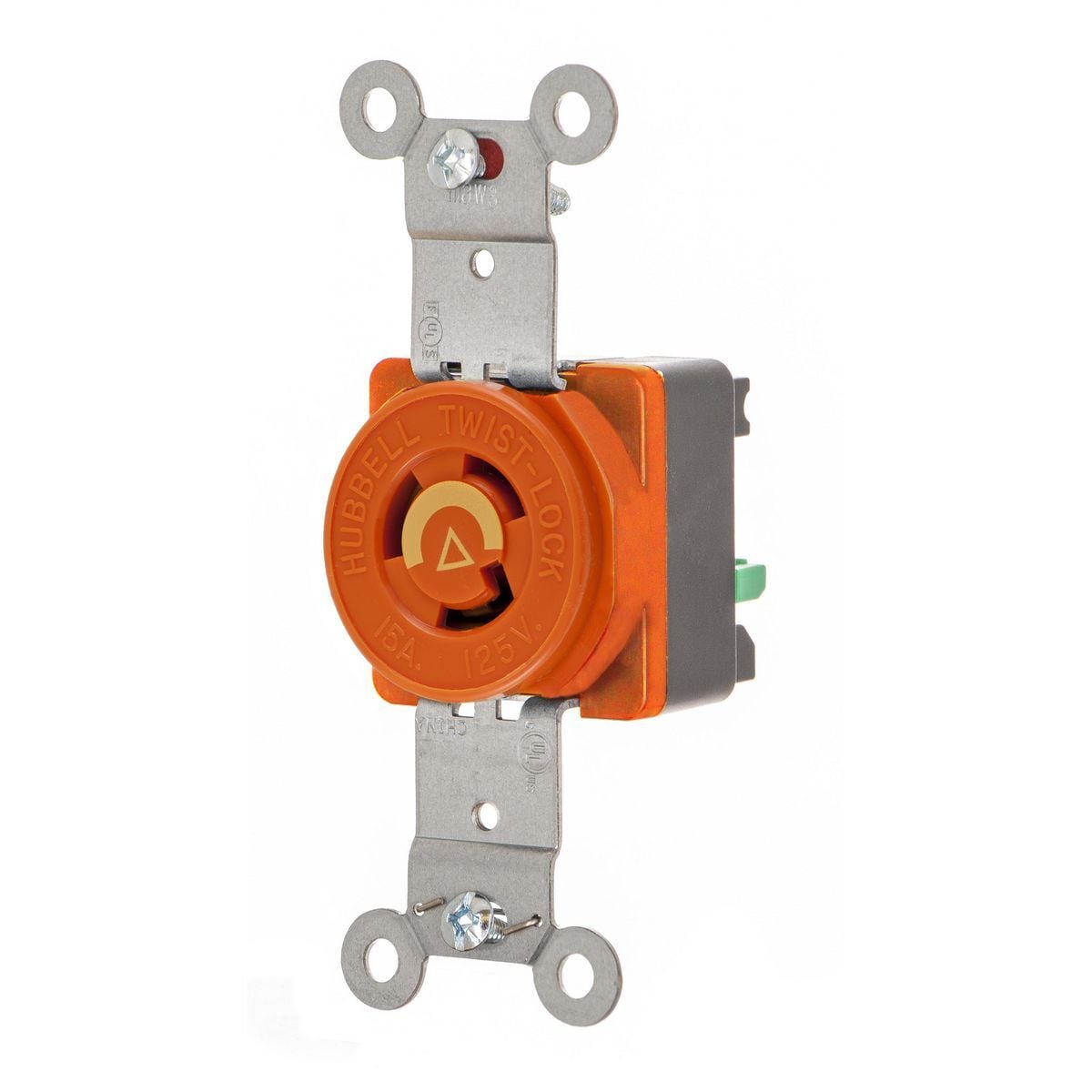 Locking Devices, EdgeConnect Twist-Lock, Isolated Ground Industrial, Single Receptacle, 15A 125V, 2-Pole 3-Wire Grounding, L5-15R, Screw Terminal, Orange