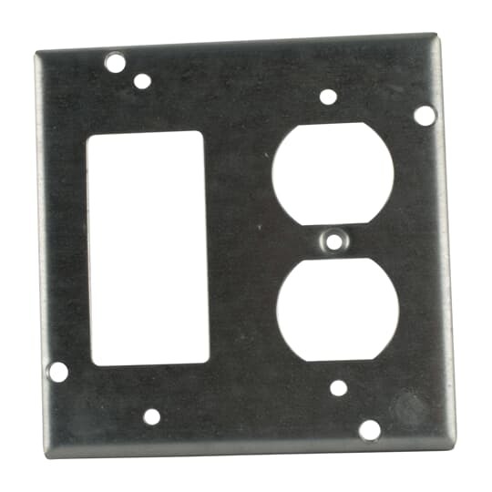 Square Box Surface Cover, 7.5 Cubic Inches, 4-11/16 Inch Square x 1/2 Inch Deep, Galvanized Steel, For use with One Ground Fault Receptacle and One Duplex Receptacle