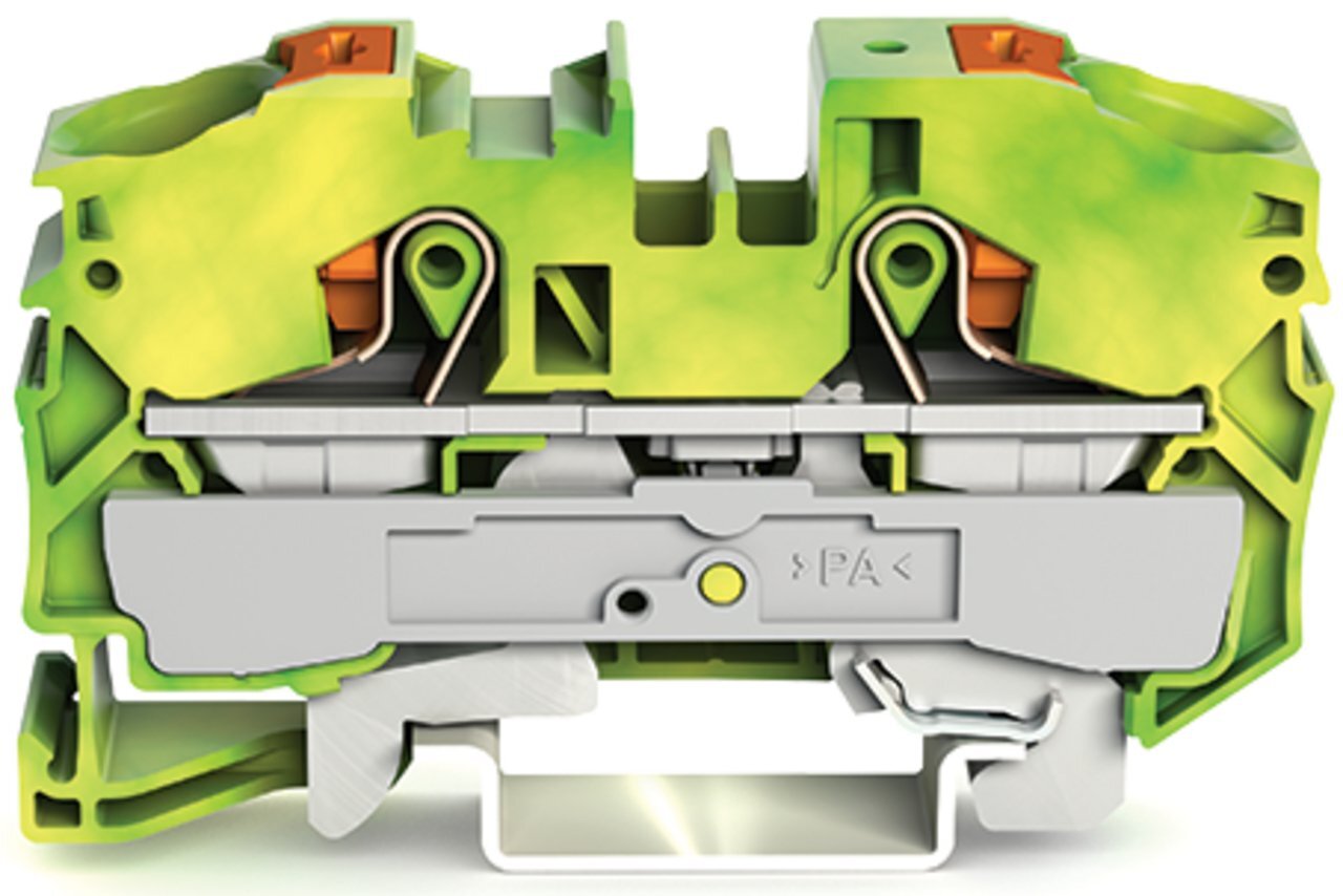 2-conductor ground terminal block; with push-button; 16 mm; with test port; side and center marking; for DIN-rail 35 x 15 and 35 x 7.5; Push-in CAGE CLAMP; 16,00 mm; green-yellow