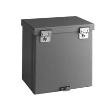 Type 3/3R junction boxes, 18" height, 8" length, 18" width, NEMA 3R, Hinged cover, RTHC enclosure, Surface mounted, Medium single door, 9 knockouts, Embossed thru holes, Carbon steel