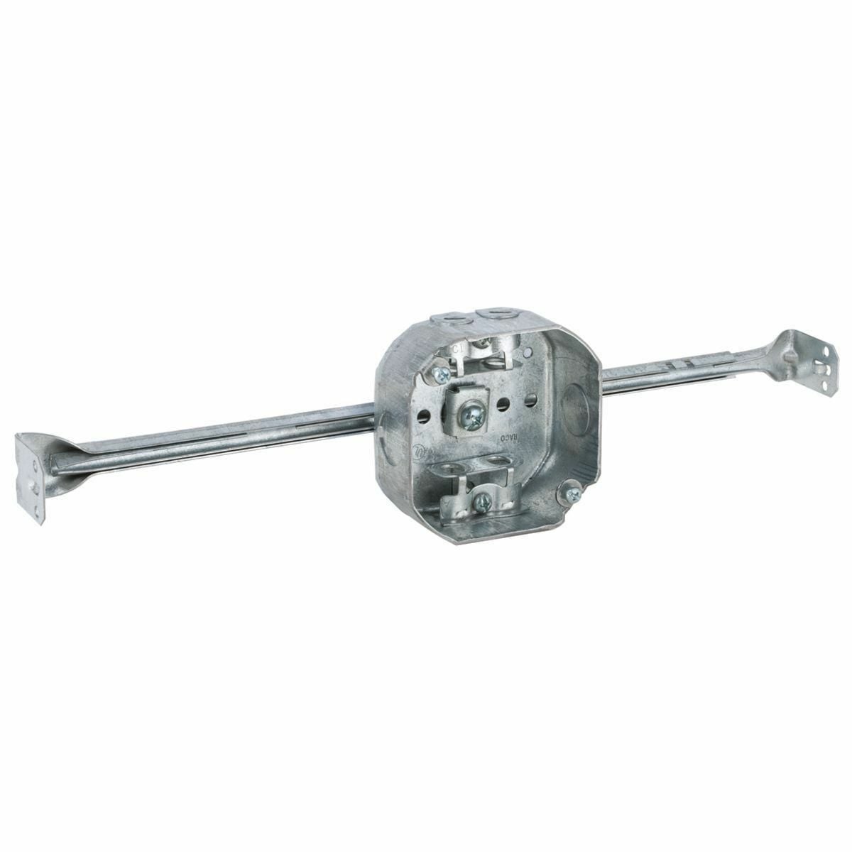 4 In. Oct. Bx., 1-1/2 In. Dp. Drawn w/AC/MC/Flex Clamps, Bx. with14-1/4In. to 22-1/2 In. Bar Hanger