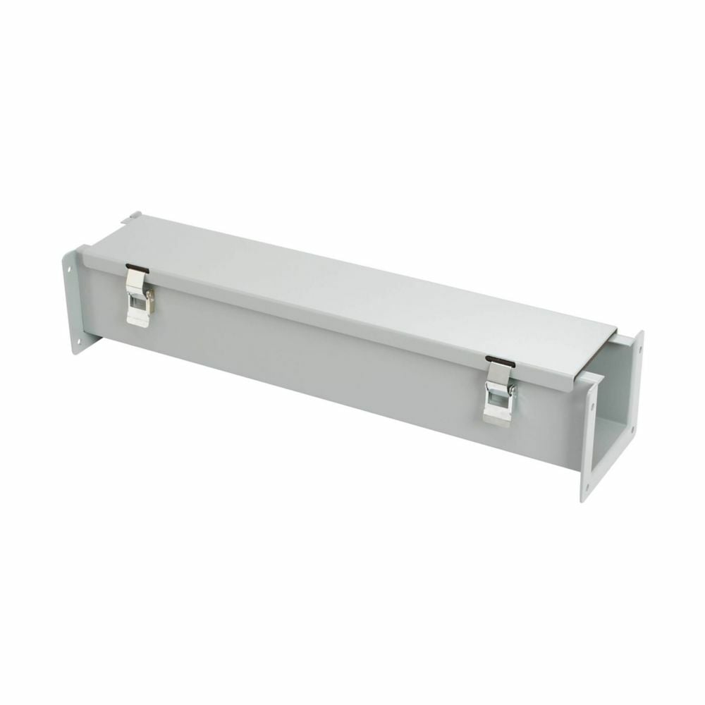 Eaton B-Line series wireway, 6" height, 48" length, 12" width, 12LW wireway, Wireway hanger, Hinged cover, NEMA 12, Steel, Oil-resistant gasket, Hinged, ANSI 61 gray, 14 gauge