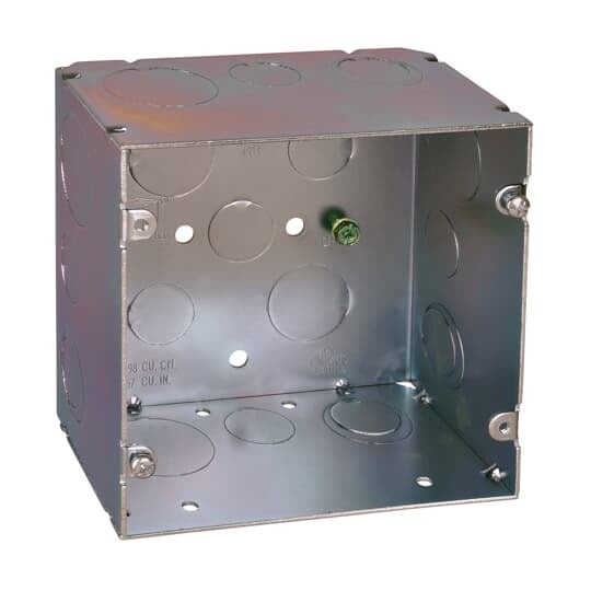 Fire Signal Box, 67 Cubic Inches, 5 Inches Square x 2-7/8 Inches Deep, 1/2 Inch, 3/4 Inch, and 1 Inch Knockouts, Pre-Galvanized Steel
