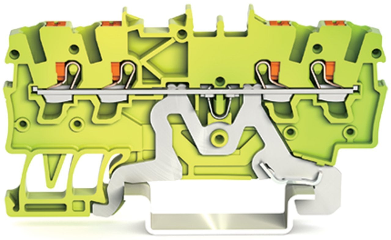 4-conductor ground terminal block; with push-button; 1 mm; with test port; side and center marking; for DIN-rail 35 x 15 and 35 x 7.5; Push-in CAGE CLAMP; 1,00 mm; green-yellow
