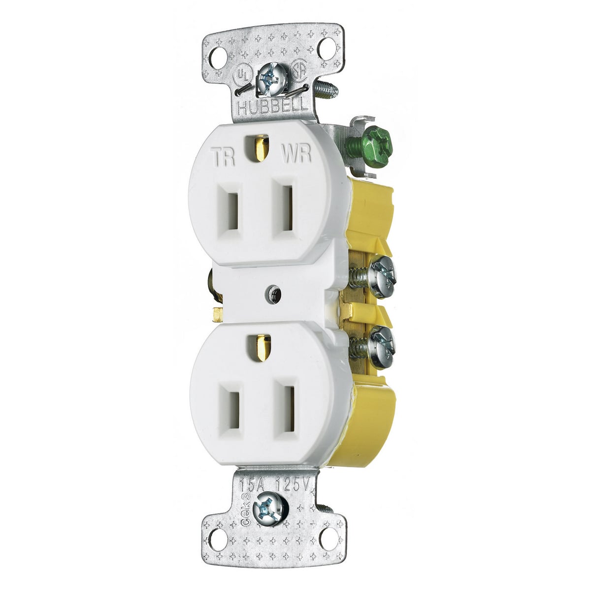 TradeSelect, Straight Blade Devices, Residential Grade, Receptacles, Weather and Tamper Resistant Duplex, 15A 125V, 2-Pole 3-Wire Grounding, 5-15R, Self Grounding, White
