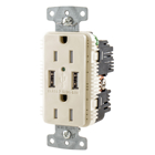 USB Charger Duplex Receptacle, 15A 125V,2-Pole 3-Wire Grounding, 5-15R, 2) 5A USB Ports, Light Almond