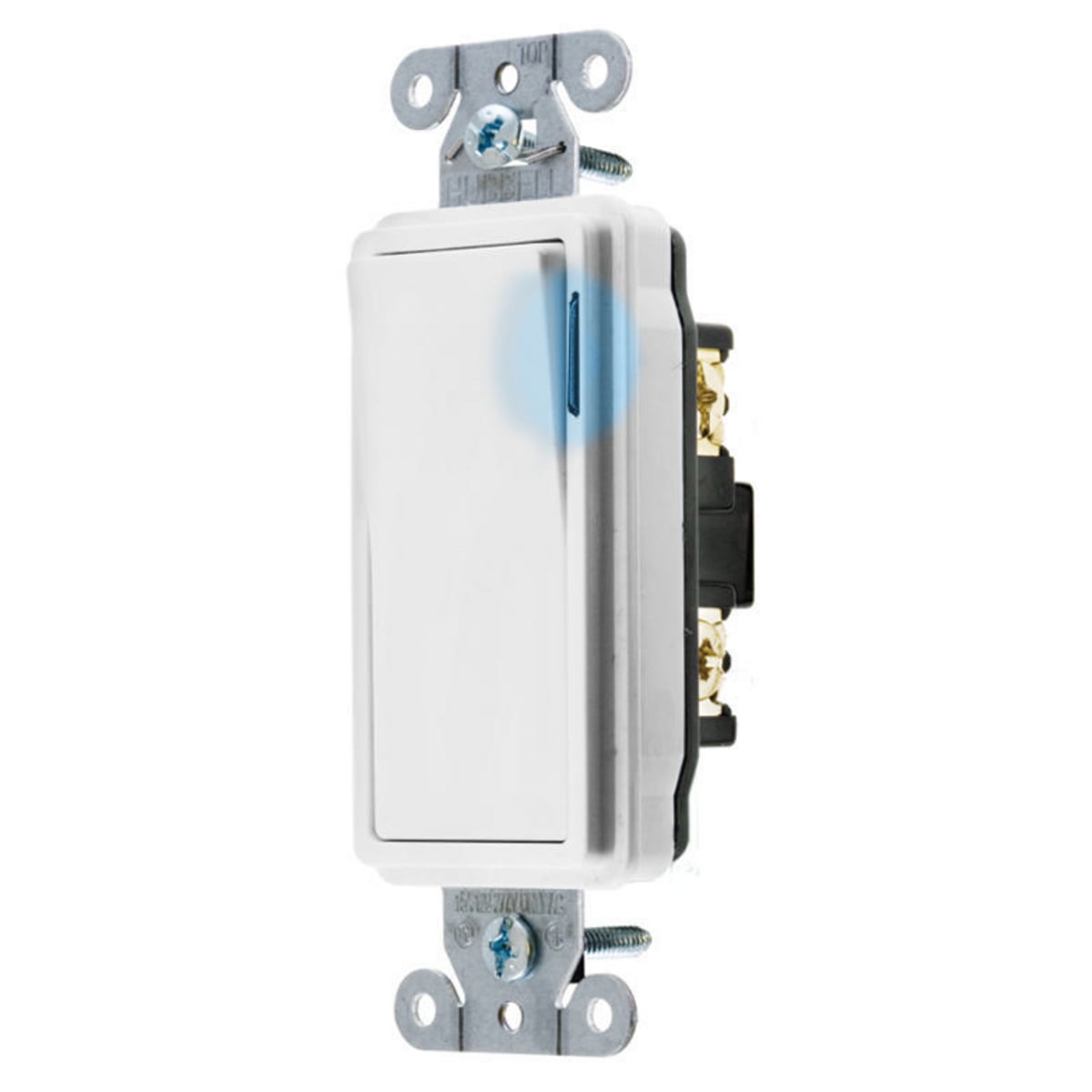 Switches and Lighting Controls, Decorator Series Specification Grade, Rocker Switches, General Purpose AC, Illuminated Single Pole, 20A 120/277V AC, Back and Side Wired, White