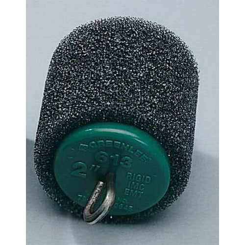 4" Conduit piston for use with blower or vacuum power fishing system to pioneer the line through the conduit run.  Flexible foam body for an air-tight seal.  Color-coded end disk with embossed size markings for fast, easy selection.  Strong steel center rod with loops on both ends.  Pistons available for all types and sizes of conduit 1/2" through 6".  Standard pack of 3.