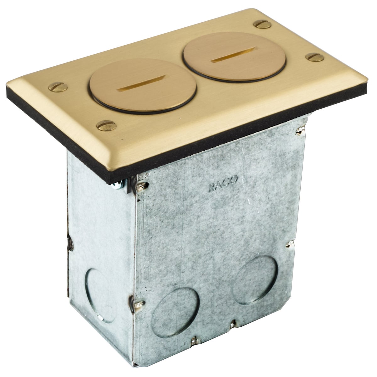 Hubbell Wiring Device Kellems, Floor and Wall Boxes, Floor Box Kit,Duplex Receptacle, 15A 125V, 2-Pole 3-Wire Grounding, Brass