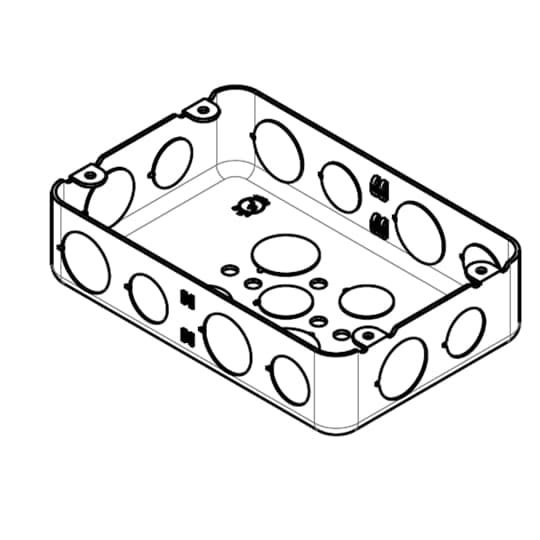 Two-Gang Drawn Style Outlet Box, 45 Cubic Inches, 4-1/2 Inches Tall x 6-13/16 Inches Wide x 1-5/8 Inches Deep, Drawn Construction with 1/2 Inch and 3/4 Inch Knockouts, Pre-Galvanized Steel, For use with Conduit