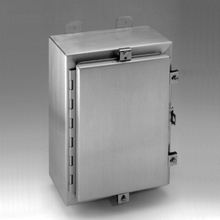Eaton B-Line series wall mounted panel enclosure, 24" height, 6" length, 12" width, NEMA 4X, Hinged cover, 4XS enclosure, Wall mount, Medium single door, External mounting feet, 304 stainless steel, Seamless poured in-place gasket