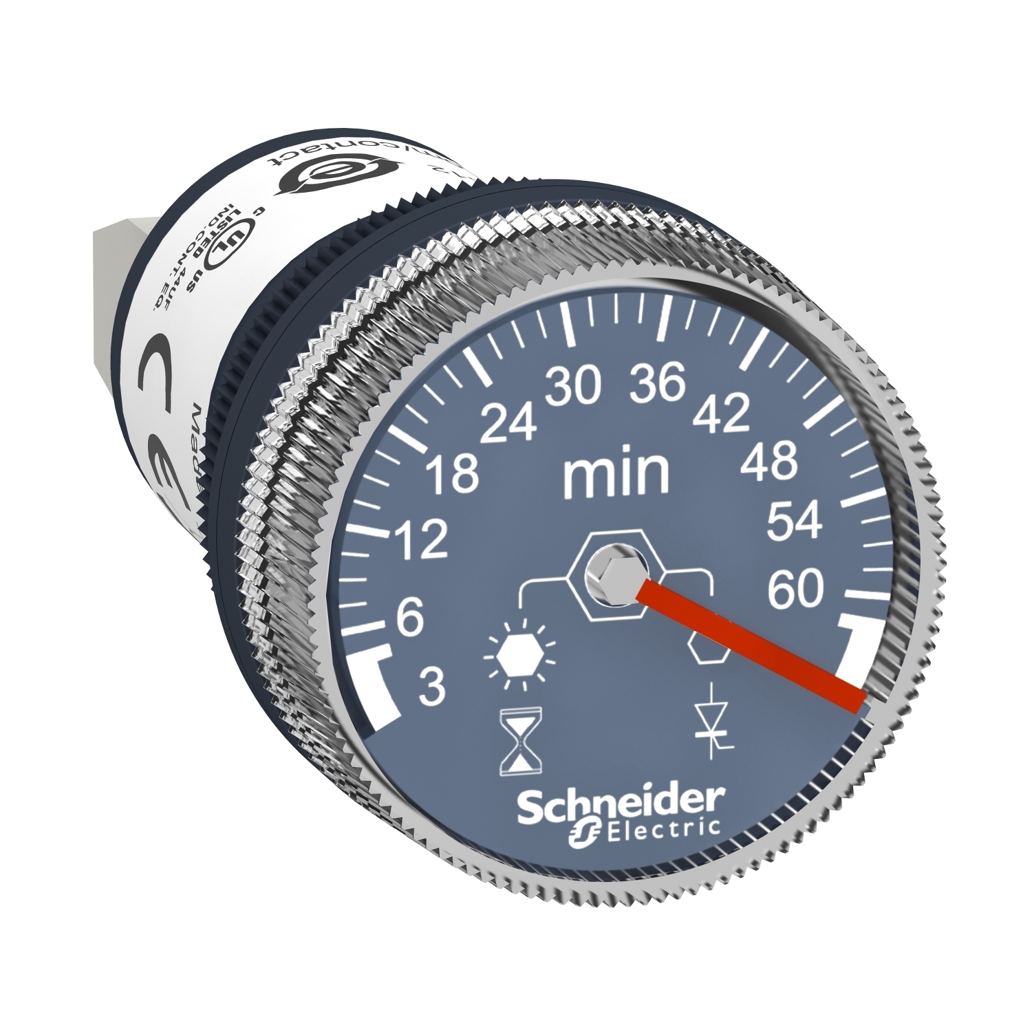Panel mounted timer monofunction, Harmony XB5, plastic, 22mm, time delay 3...60min, 100...240V AC DC