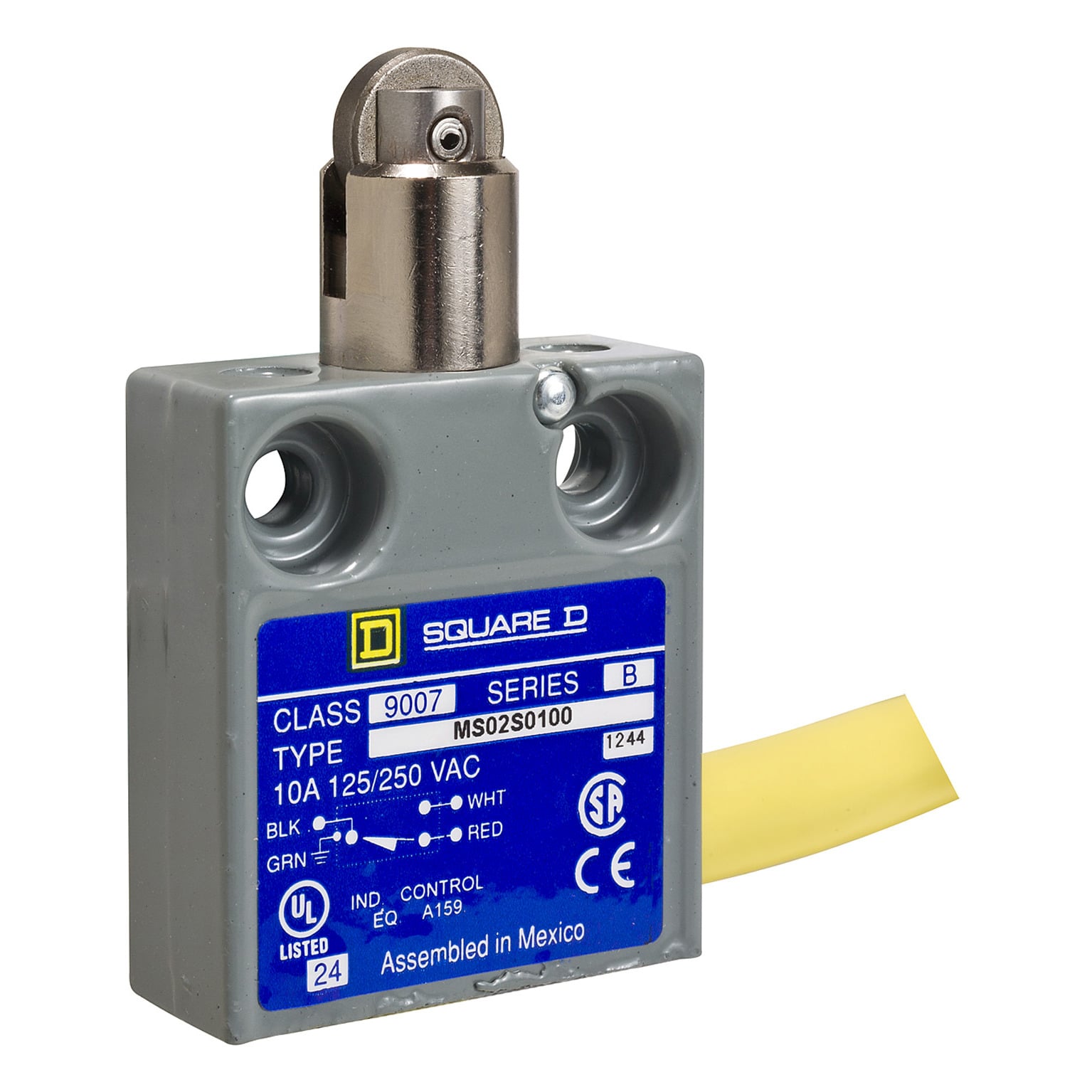 LIMIT SWITCH 240VAC 10AMP MS +OPTIONS,-40...220 F,10 A,240Vac/28Vdc,9007,fixed,limit switch,plunger head,9007MS/ML,miniature potted,plunger head,NC-NO,NEMA 1/2/4/6/6P/12/13 IP 67,Roller Horizontal - Parallel,Side Entrance #18 AWG SJTO Cable (Black) 18 Feet,UL Listed - CSA Certified - CE Marked,fixed,fixed,metal,linear