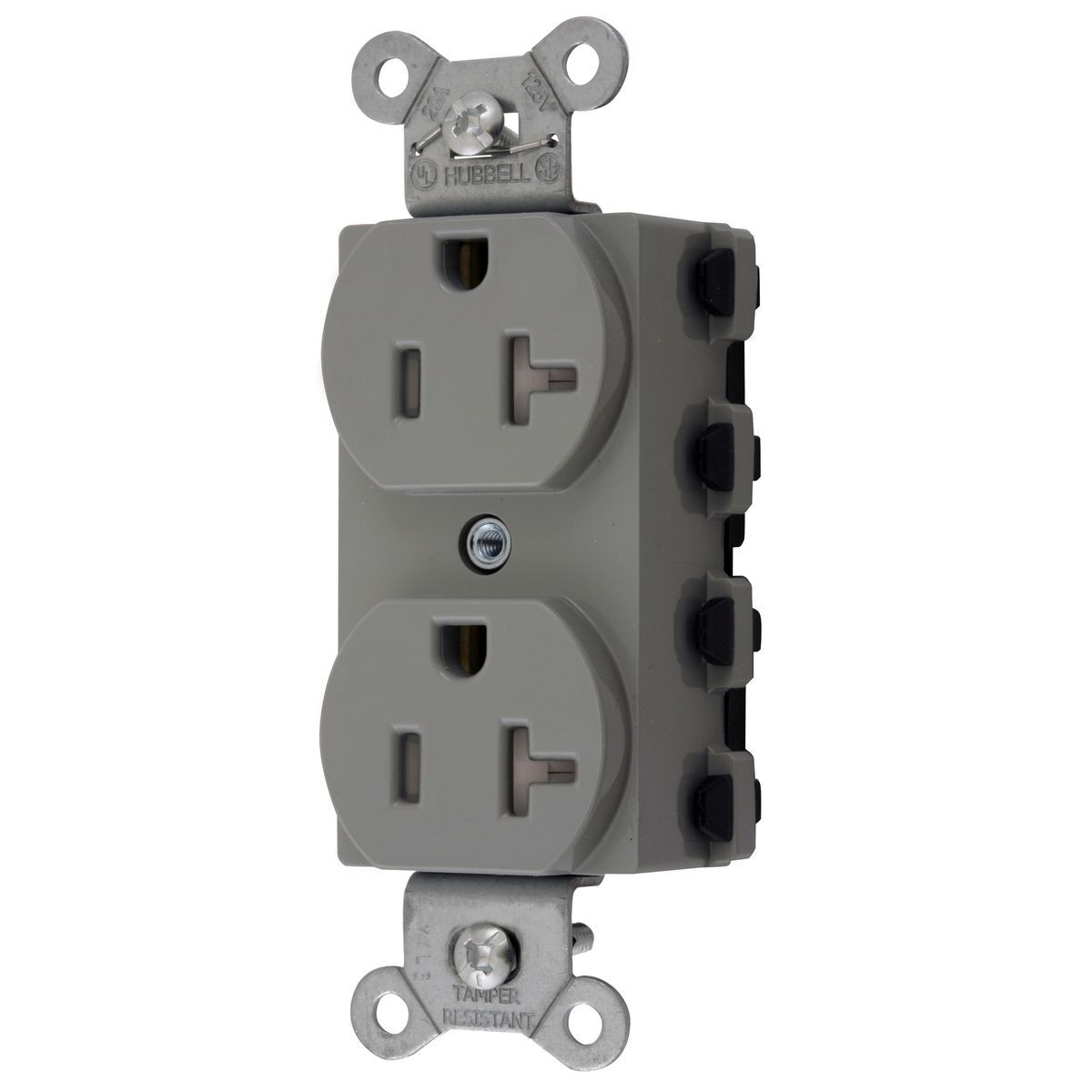 Straight Blade Devices, Receptacles, Duplex, SNAPConnect, Tamper Resistant, 20A 125V, 2-Pole 3-Wire Grounding, 5-20R, Nylon, Gray, USA