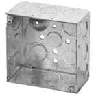 Square Box, 30.3 Cubic Inches, 4 Inch Square x 2-1/8 Inch Deep, 1/2 Inch and 3/4 Inch Eccentric Knockouts, Galvanized Steel, Welded Construction, Ground Bump, For use with Conduit, pack of 30, custom package