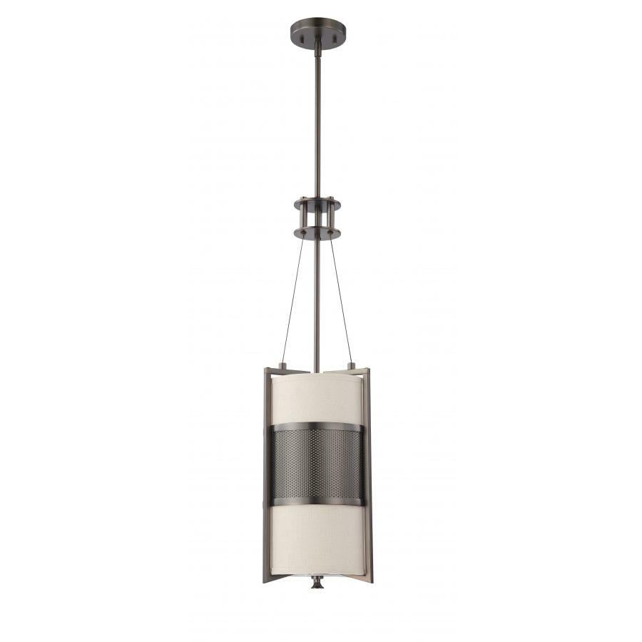 Diesel 1 Light Vertical Pendant with Khaki Fabric Shade Hazel Bronze