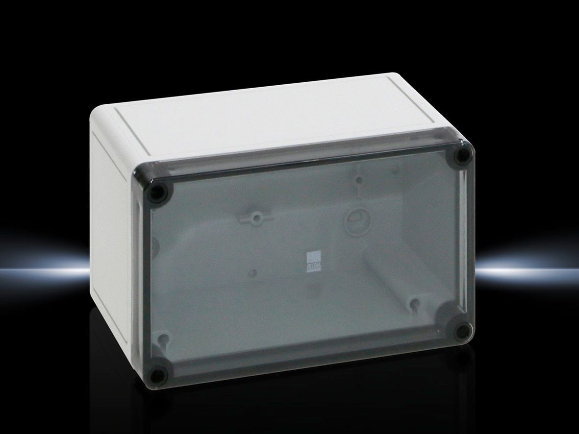 PK Polycarbonate enclosure, WHD: 180x110x90 mm, fibreglass-reinforced polycarbonate, without knockouts, with transparent cover