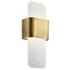 The Serene 17in; LED wall sconce features a sleek contemporary look with its layered textured white vitro mica diffuser and Natural Brass finish. Inspired by the way light shines on a waterfall, the Serene wall sconce works in several aesthetic environments, including modern or transitional.