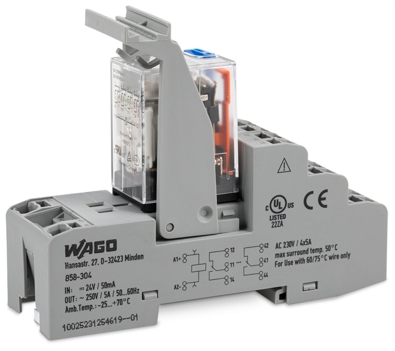 Relay module; Nominal input voltage: 24 VDC; 4 changeover contacts; Limiting continuous current: 5 A; with manual operation; Red status indicator; Module width: 31 mm; 1,50 mm