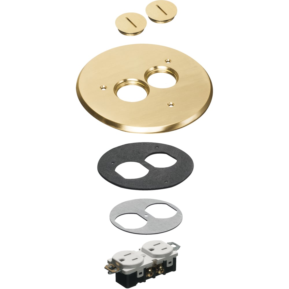 6" round brass plated with 2 threaded plugs cover kit.
