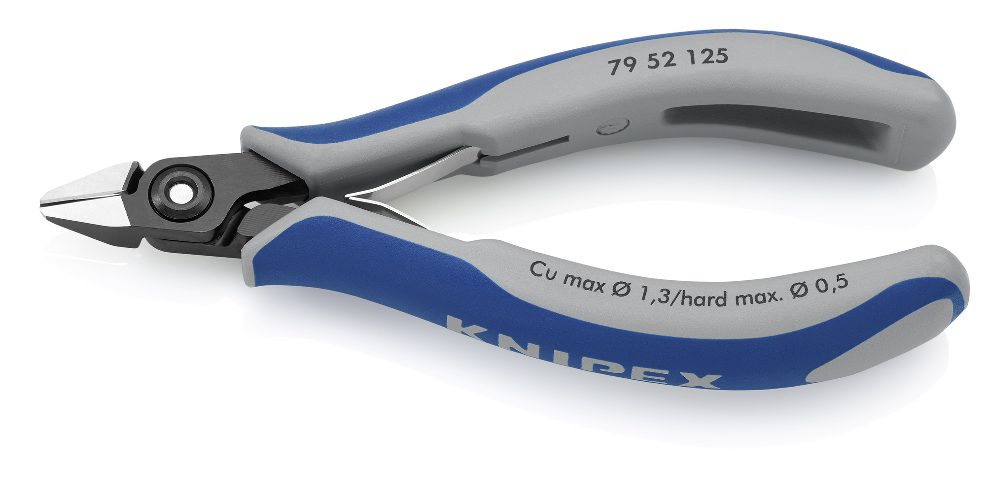 Electronics Diagonal Cutters, 5 in., Multi-Component, Polished, Semi-Flush with very Small Bevel Cut, Tapered, Up to  1/64 in. Hard Wire
