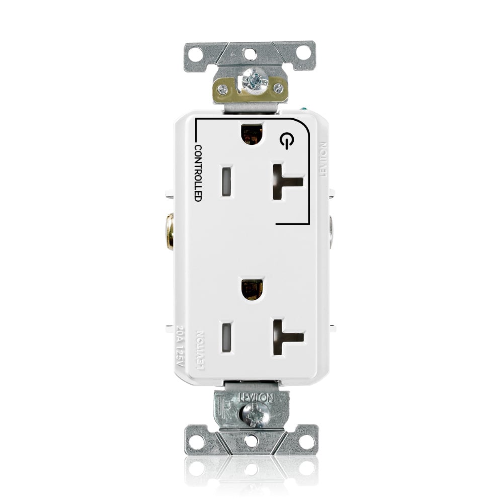 Tamper Resistant Decora Duplex Receptacle,  2-Pole 3-Wire, NEMA 5-20R, 20A-125V, White, Back And Side Wired, Self Grounding, Triple-combination-head Screws, Commercial Spec Grade - Hot Terminal Split W/1 Plug Controlled Markings Universal Marking Orientation