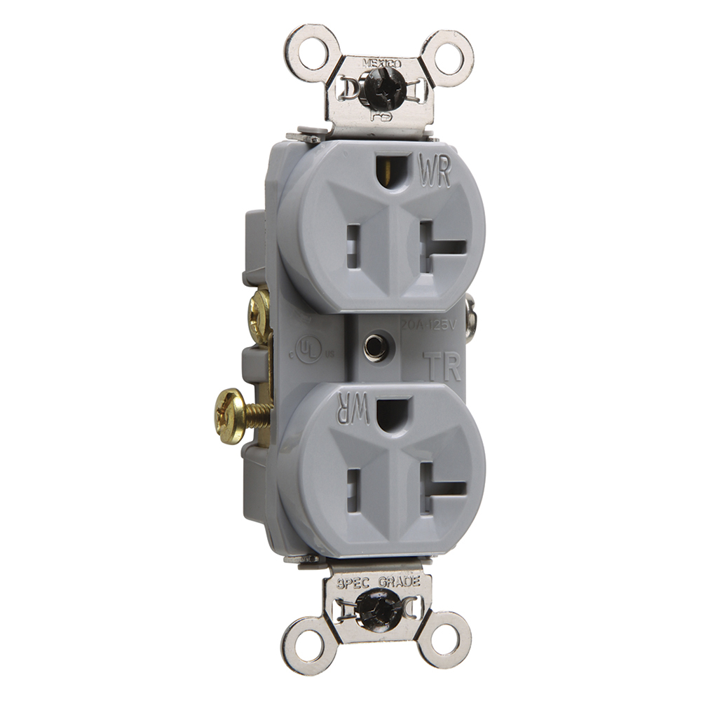 Commercial Grade Weather-Resistant and, Tamper-Resistant Duplex Receptacle Side Wire 20amp 125volt Gray