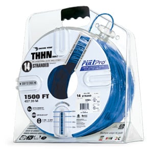 106100704458 PullPro Copper THHN Wire, 14 AWG, Stranded, Blue, 1500 ft